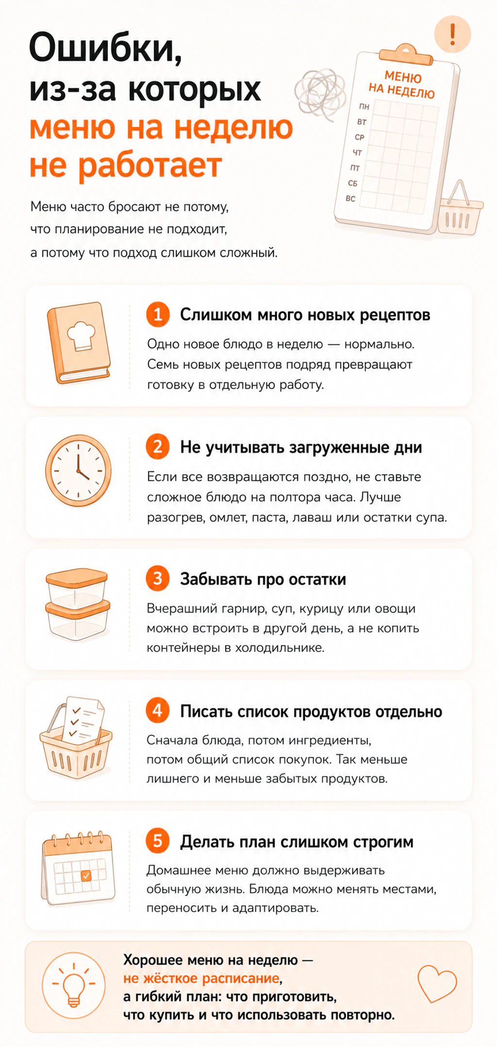 Ошибки, из-за которых меню на неделю не работает